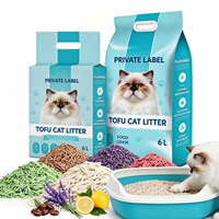 Litière pour chats au tofu, biodégradable, désodorisante, à base de maïs et de soja de qualité alimentaire, 6L, sable pour chats en bande, OEM, marque privée