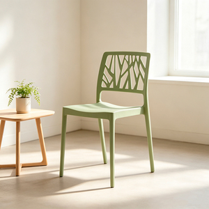 Modern Plastic <b>Dining</b> <b>Chair</b> With Geometric Backrest Green Color <b>Stackable</b> Design Contemporary Style Home Furniture - Product Image 1