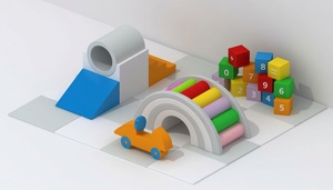 Ensemble de jeux d'intérieur en plastique coloré avec tunnel arc-en-ciel et blocs pour aire de jeux pour enfants - Product Image 1