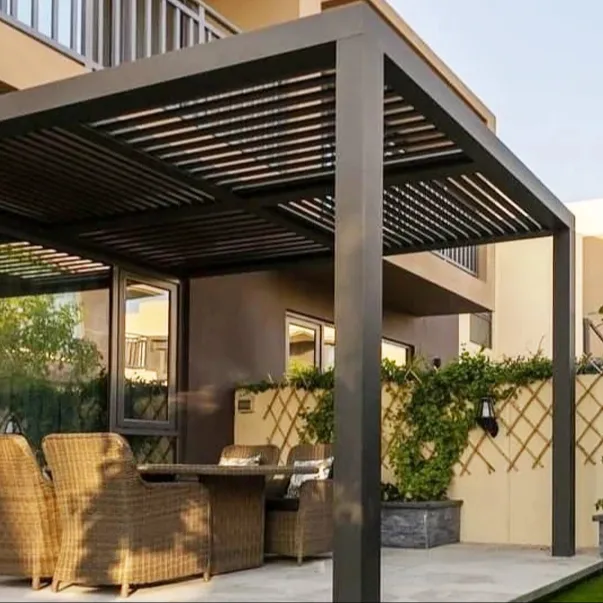 Wholesale Luxury Outdoor Gazebo Double Layer Waterproof Sunshade Roof Louvered Pergola Aluminum For Resort Villa