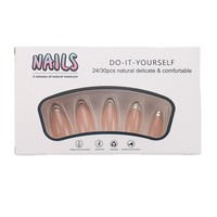 Faux ongles en gel souple français, vente en gros d'usine, longs ongles amande nude et dorés à la française, réutilisables.