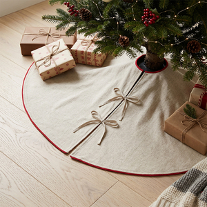 Beige Linen Burgundy Piping 58in Christmas Tree Skirt Weihnachten Rustic Outdoor <b>Xmas</b> Home Decoration Gift - Product Image 1