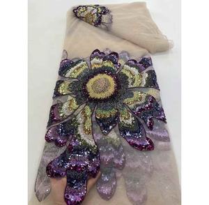 Rollo de Encaje con Cuentas, Tela Floral 3D con Cuentas, Encaje de Lujo para Bodas, Tela de Encaje con Cuentas de Lujo, Cristal y Pedrería - Product Image 3