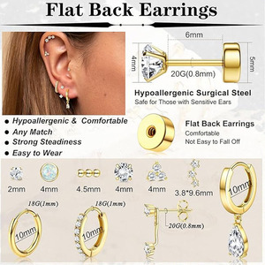 Set Personalizzato di 12 Orecchini in Acciaio Inossidabile 316L, Gioielli di Dubai Resistenti allo Sbiadimento, Semplici ed Eleganti, Impermeabili, per Donne, Uomini e Coppie - Product Image 2