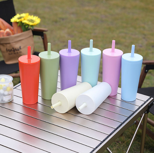 2026 Reusable Plastic Tumbler with <b>Straw</b> Wholesale Custom Logo Double Wall Matte Coffee Cup Matte Lid Cold <b>Drink</b> <b>Bottle</b> 24oz - Product Image 2