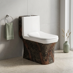 Ensemble de toilettes en céramique de qualité export, WC monobloc en porcelaine imprimé fleurs couleur bois - Product Image 1