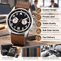 Montre à quartz pour homme VK64 personnalisée en gros, bracelet en acier inoxydable et cuir, mode, étanche, calendrier, chronographe
