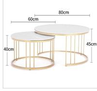 Ensemble de meubles de salon de luxe avec meuble TV et table basse en acier inoxydable doré brillant et plateau en marbre