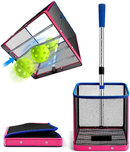 Ramasseur de balles de pickleball, capacité de 40+ balles, panier pliable avec poignée télescopique en acier inoxydable - Product Image 1
