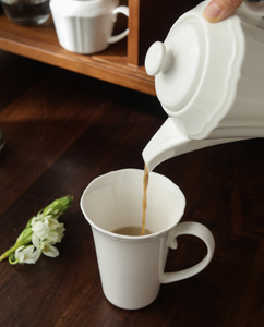 Bulk High Quality White Porcelain Mug, Embossed Scalloped Rim <b>Ceramic</b> Coffee <b>Cup</b> Custom Logo for Gift & Hotel - Product Image 2
