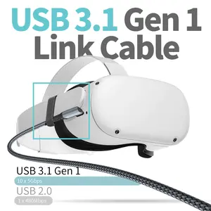 나일론 꼰 직각 90 도 데이터 전송 5GB USB에서 C로 고속 충전 Oculus Quest 2 VR 링크 케이블