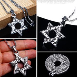 สร้อยคอรูปดาวหกแฉกสแตนเลสสำหรับผู้ชาย สไตล์ฮิปฮอป จี้รูปทรงเรขาคณิต ของขวัญเครื่องประดับ - Product Image 3