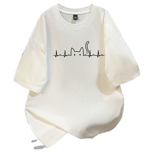 Nuova T-shirt da uomo in puro cotone pesante 260g, stile americano, bianca, a maniche corte, vestibilità ampia, casual, minimalista, con stampa cartoon. - Product Image 5