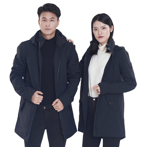 Último diseño moda elegante moderno <span class=keywords><strong>Trench</strong></span> hombres otoño elegante Unisex largo negro abrigo masculino con capucha - Product Image 3