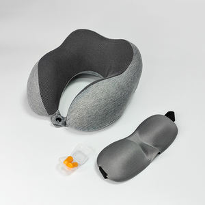 Juego de almohadas de viaje OEM OMD, funda de algodón de terciopelo lavable a máquina, almohada de soporte para el cuello rellena de espuma con tapones para los oídos 3D Eyemask - Product Image 1