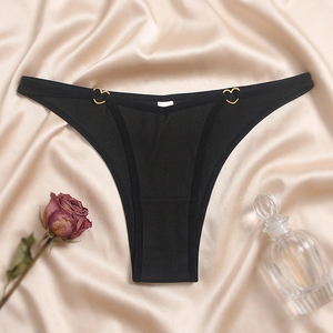 Women Ribbed Cotton Bikini Panties Heart Metal <b>Ring</b> Low Waist Thong Underwear Solid Soft <b>Stretch</b> Ladies Daily Intimates OEM ODM - Product Image 3
