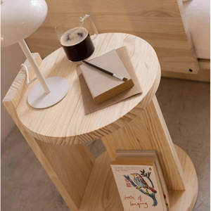 Estante de Almacenamiento Redondo de Madera con Soporte de Niveles para Exhibición en Interiores, Material de Madera de 2 Niveles - Product Image 4
