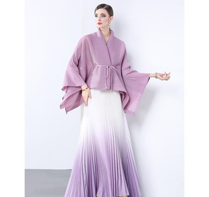 Hồi giáo truyền thống quần áo thanh lịch bat tay áo quần áo Đầm abaya Miyake Top và Gradient cộng với kích thước maxi váy hai mảnh Bộ - Product Image 2