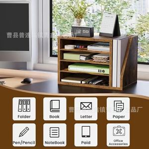 Wooden <b>Desktop</b> Organizer 3 Tier Rectangle Standing Office Storage <b>Shelf</b> For Home Study Bedroom Living Room - Product Image 5