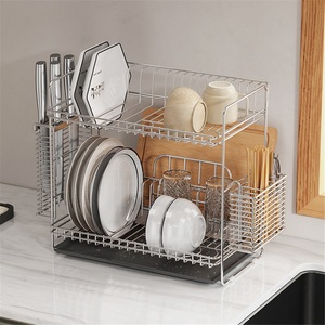 Modern Standing Type Kitchen Countertop Double-Layer Stainless Steel Dish Drain <b>Rack</b> Waterproof Design for Tableware Storage - Product Image 3