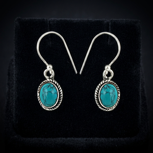 Boucles d'oreilles pendantes en argent 925 et turquoise, serties de pierres, style vintage, bijoux pour femmes à porter au quotidien - Product Image 2