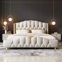 Fabricantes de Muebles de Dormitorio de Calidad, Cama King Size de Lujo Moderna con Estructura de Cuero, Cabecera Tapizada de Cuero para Cama Doble Alta