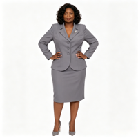 Costume de bureau pour femme grande taille, manches longues, robe de travail, tenue de carrière, longueur genoux, costumes formels