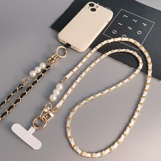 Crossbody Pearl Pickup Chain Phone Rope Small Fragrant Style Long Back Rope Metal Chain Nordic Style Phone Case Rope for Gift