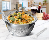 Grand bol de service réfrigéré de 4.5 pintes avec couvercle pour les fêtes Bol à salade glacé avec refroidisseur de glace Plateau à légumes réfrigéré de cuisine
