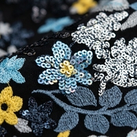 Tissu en maille respirant en polyester brodé floral, perlé et à sequins pour vêtements, manteaux/vestes, et tenues de danse