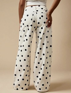 Summer Casual Denim <b>Trousers</b> <b>Women's</b> High Waist Breathable Wide Leg Polka Dot Jeans with Simple Fashion Print Washed Pants <b>Women</b> - Product Image 2