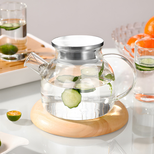 Verre borosilicate transparent, sphérique, lisse et robuste, écologique, compatible lave-vaisselle, avec couvercle en bambou, 1L 1.8L, infusé aux concombre et citron vert pour une détoxification - Product Image 1