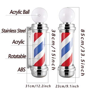 poste giratorio barberia mejor cromado plateado con gran bola redonda barbero señal de poste peluquero salón de polo - Product Image 2
