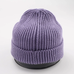 Purple Unisex Acrylic Beanie Hat Solid Color Ribbed Knit <b>Winter</b> Casual Headwear 56-58CM Computer Knitted - Product Image 2