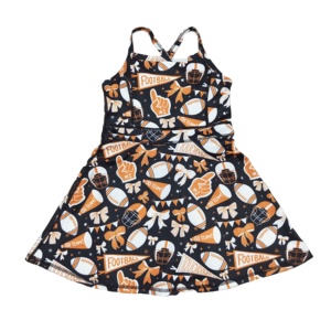 Conjunto atlético de verano para niños al por mayor Little Girl Boutique naranja fútbol Cheer impreso Yoga vestido sin mangas bebé niña traje - Product Image 1