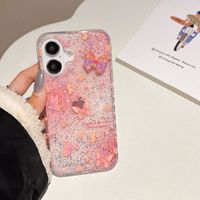 Pour Apple 17 Air étui de téléphone portable fleur rose papillon iPhone 16 Pro Max couverture transparente à paillettes coque de téléphone en gros