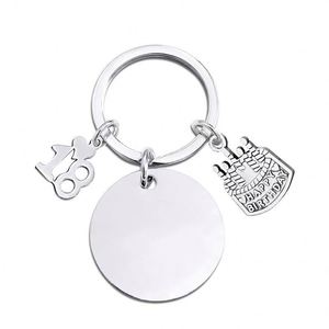 <b>Custom</b> Logo Hot Selling Birthday Cake Stainless Steel Engraved Gift Keychain Pendant Key Chain - Product Image 2