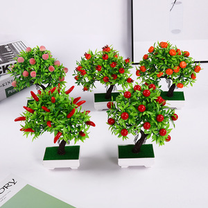 Bonsaïs artificiels Paulon, mini plantes en pot, décorations d'intérieur en plastique, oranges, pêches, poivrons, grenades, aubépines - Product Image 1