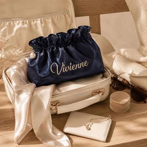 Custom Embroidered Name Classic Portable Polyester Makeup <b>Bag</b> Travel Bathroom Use Cosmetic Pouch <b>Large</b> Capacity Toiletry - Product Image 3