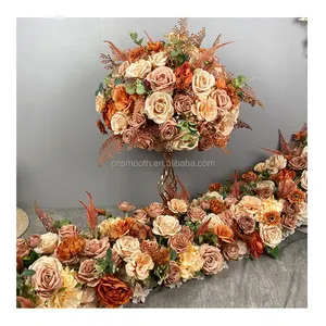 Nouveau design couleur foncée arrangement de fleurs artificielles décoration de mariage orange or jaune poussiéreux couleur rose pivoine boule de fleurs