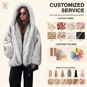 Manteau gris surdimensionné à capuche en fausse fourrure pour femme, veste d'hiver épaisse et chaude, style streetwear, pour dames - Product Image 1