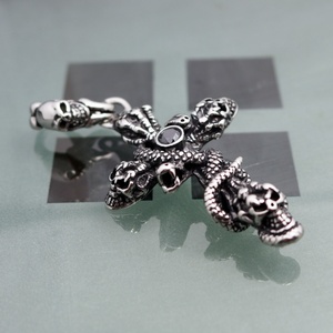 316 Stainless Steel Gothic Snake-Wrapped <b>Cross</b> Skull Pendant, Fashionable Personalized Necklace Pendant Jewelry Men's Jewelry - Product Image 6