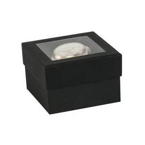 Vente en gros emballage de montre avec logo personnalisé petite boîte cadeau bougie en papier noir rigide avec fenêtre