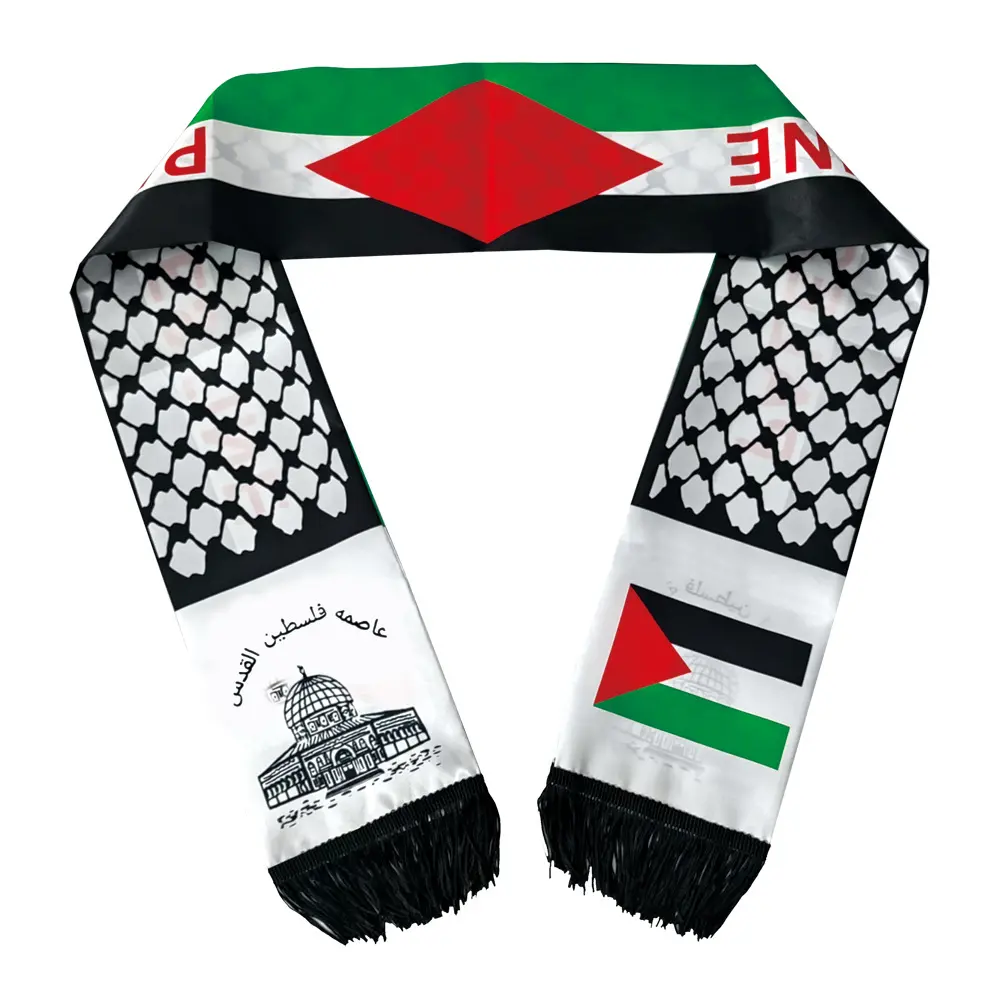 BSBH Wholesale Scarf Palestine Events Decoration Satin Polyester Palestine Flag Scarf Rts In Stock Palestine Flag Necklace