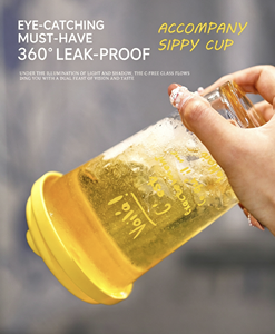 Vaso de Vidrio con Tapa Abatible y Pajita, con Frase Francesa Impresa, <span class=keywords><strong>para</strong></span> Uso Diario Informal - Product Image 2