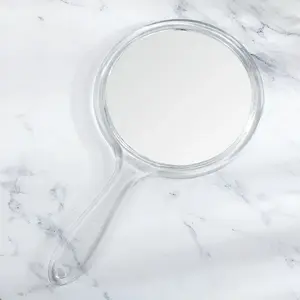 Miroir de poche double face grossissant 1x/3x avec poignée, en plastique transparent, forme arrondie, outil de maquillage - Product Image 6