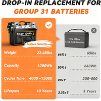 Batterie LiFePO4 12V 100Ah Groupe 31 avec BMS 100A intégré, durée de vie 6000 cycles, rechargeable, pour systèmes solaires, VR, applications marines et fourgons