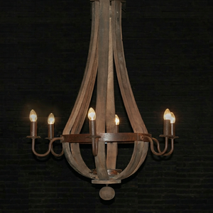Lámpara de Techo Estilo Barril de Vino Vintage Shabby Chic Qualiteak VQA 055, 6 Luces, Diseño Tradicional, Fuente de Luz de Ahorro Energético, Madera - Product Image 1