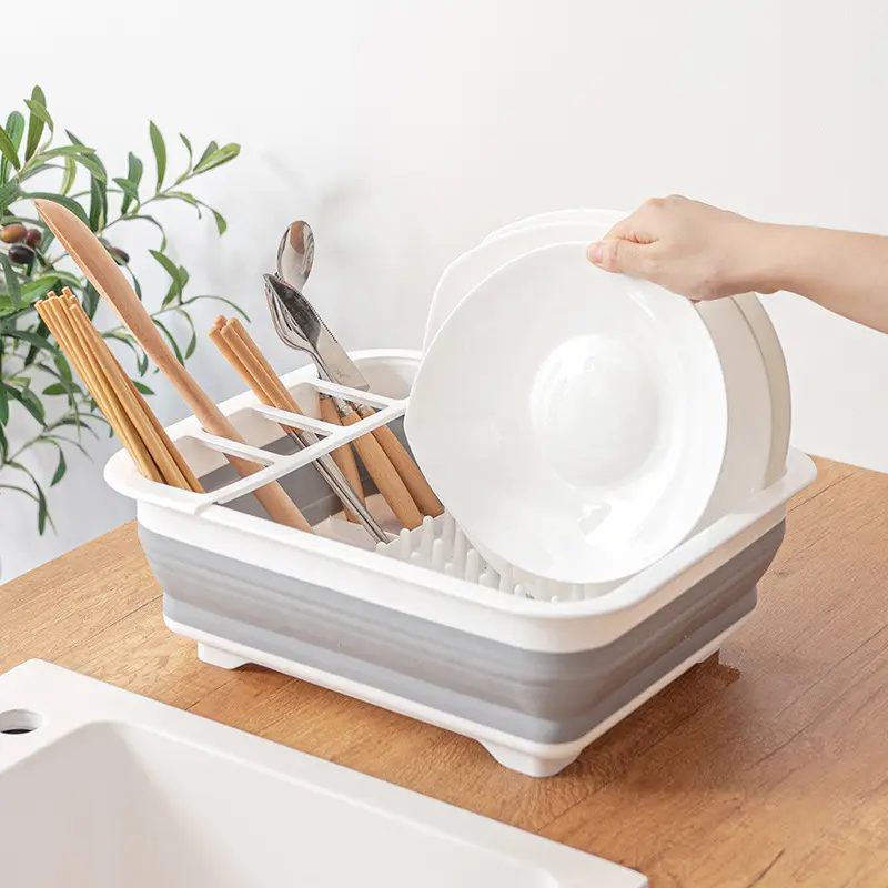 Dobrável Talheres Armazenamento Drip Bowl Multifuncional Kitchen Drain Basket Prateleira Dobrável Pan Secagem Organizador