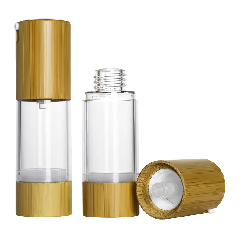 Eco friendly cosmetic liquid foundation Emulsion vacuum 15ml 30ml 50ml 100ml bamboo airless pump bottle